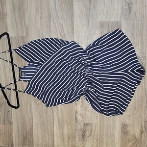 Royal blue and white striped ramper spaghetti strap